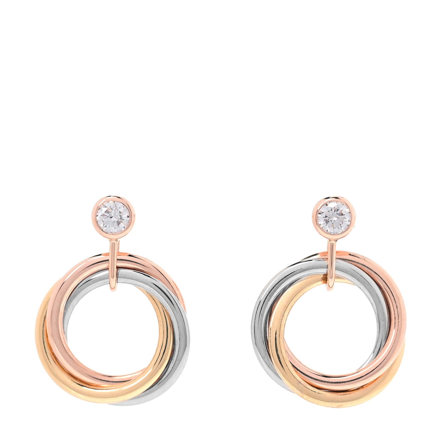 18K Pink Yellow White Gold Diamond Trinity Drop Earrings
