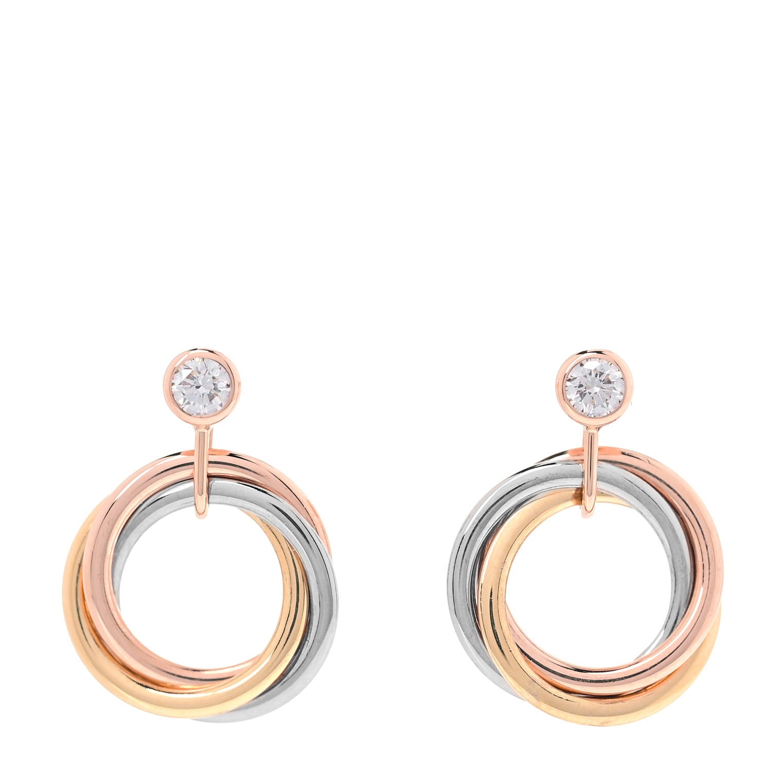 Cartier 18K Pink Yellow White Gold Diamond Trinity Drop Earrings 1 of 6