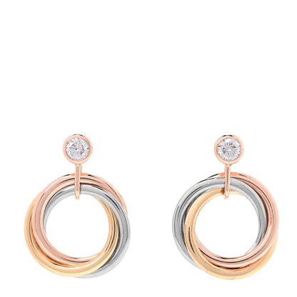 Cartier 18K Pink Yellow White Gold Diamond Trinity Drop Earrings 1 of 6
