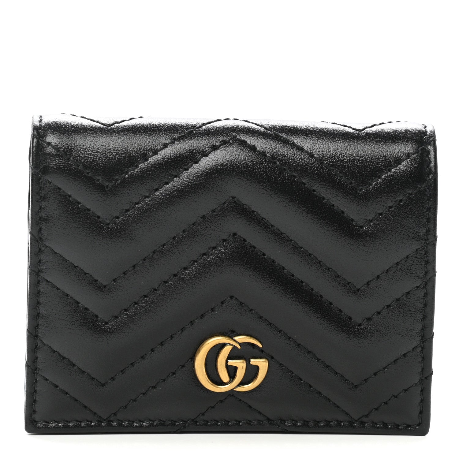 Gucci Calfskin Matelasse GG Marmont Card Case Wallet Black 1 of 9