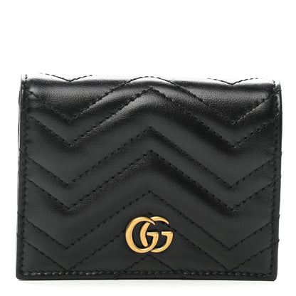 Gucci Calfskin Matelasse GG Marmont Card Case Wallet Black 1 of 9