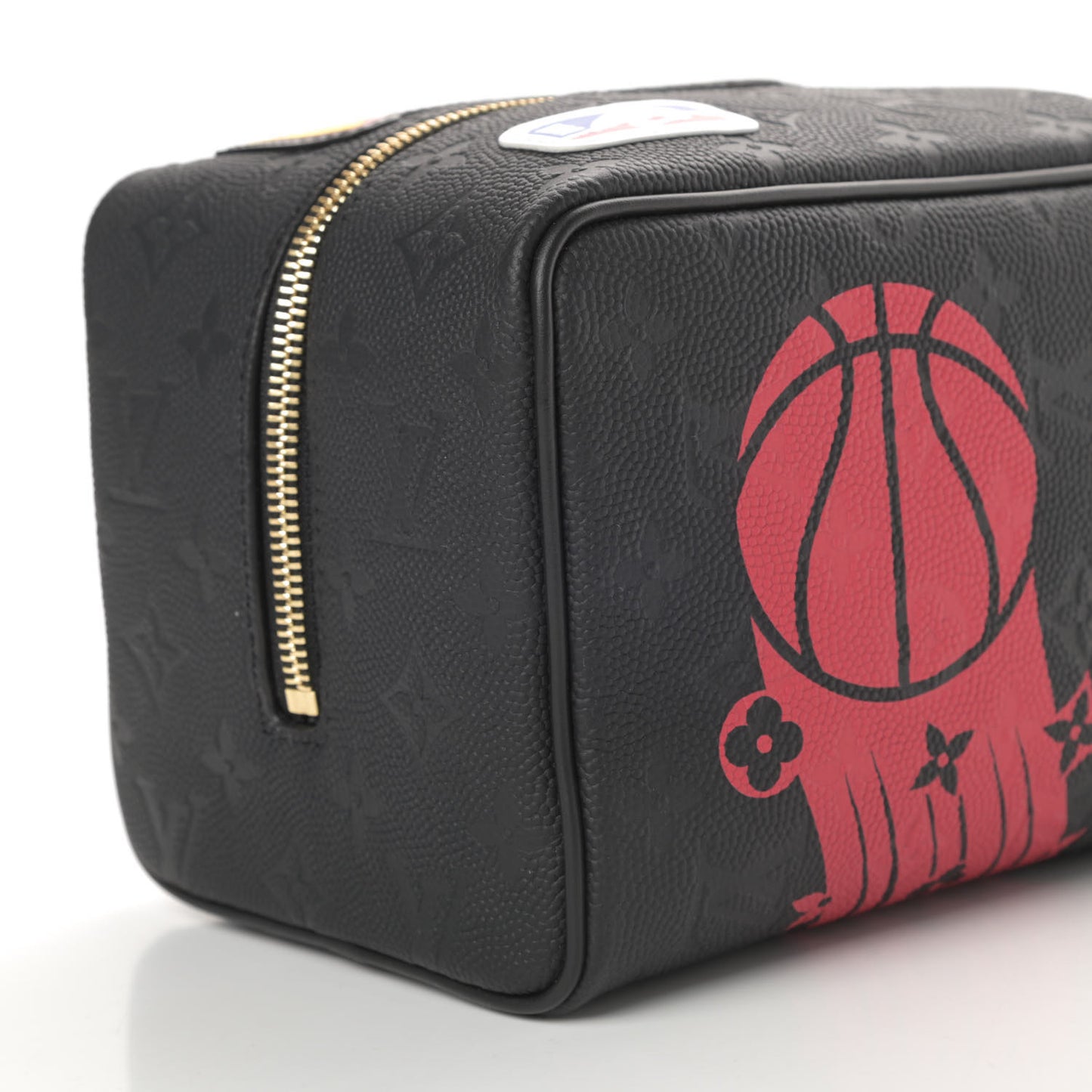 X NBA Calfskin Monogram Embossed Cloakroom Dopp Kit Black