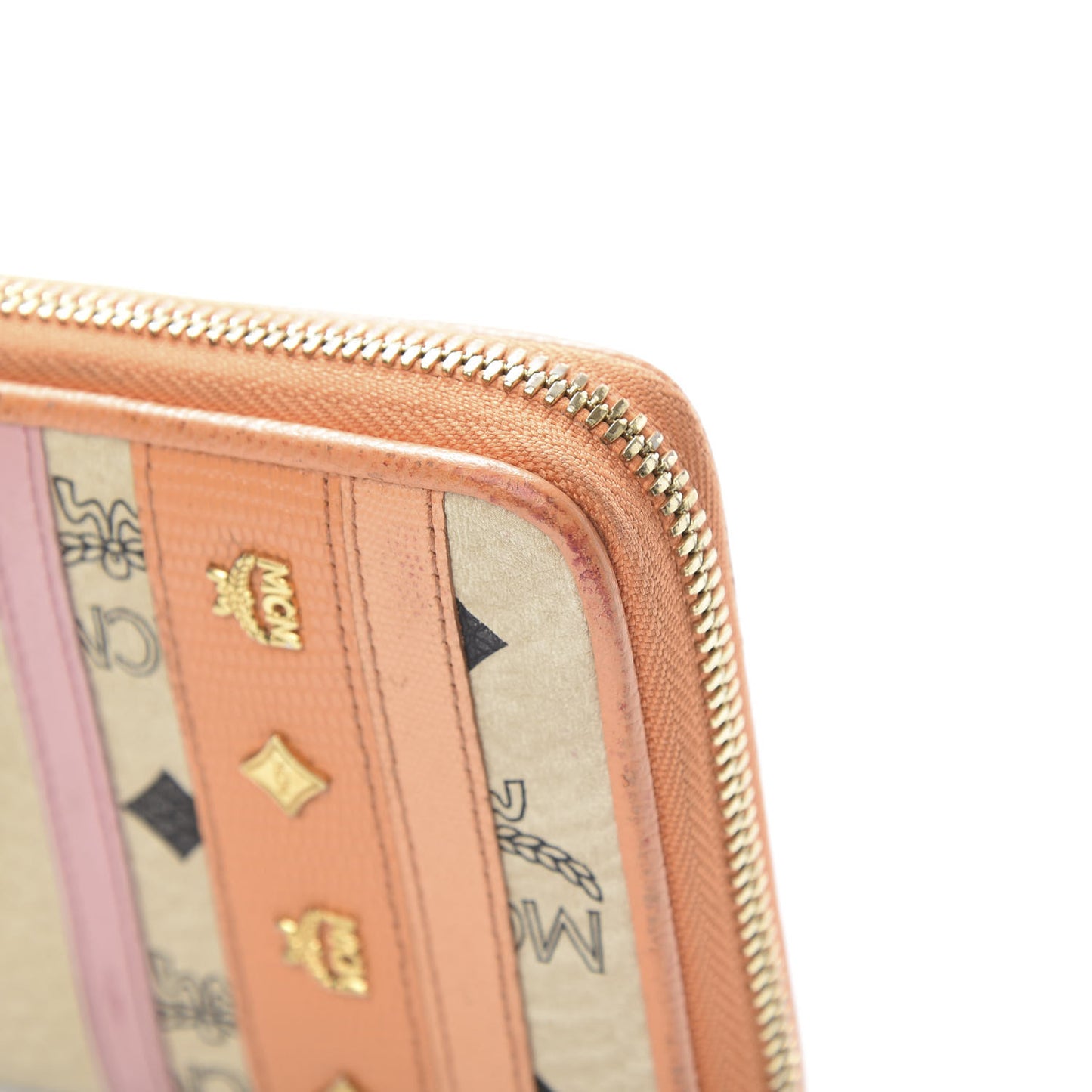 Visetos Striped Zip Around Wallet Beige Orange