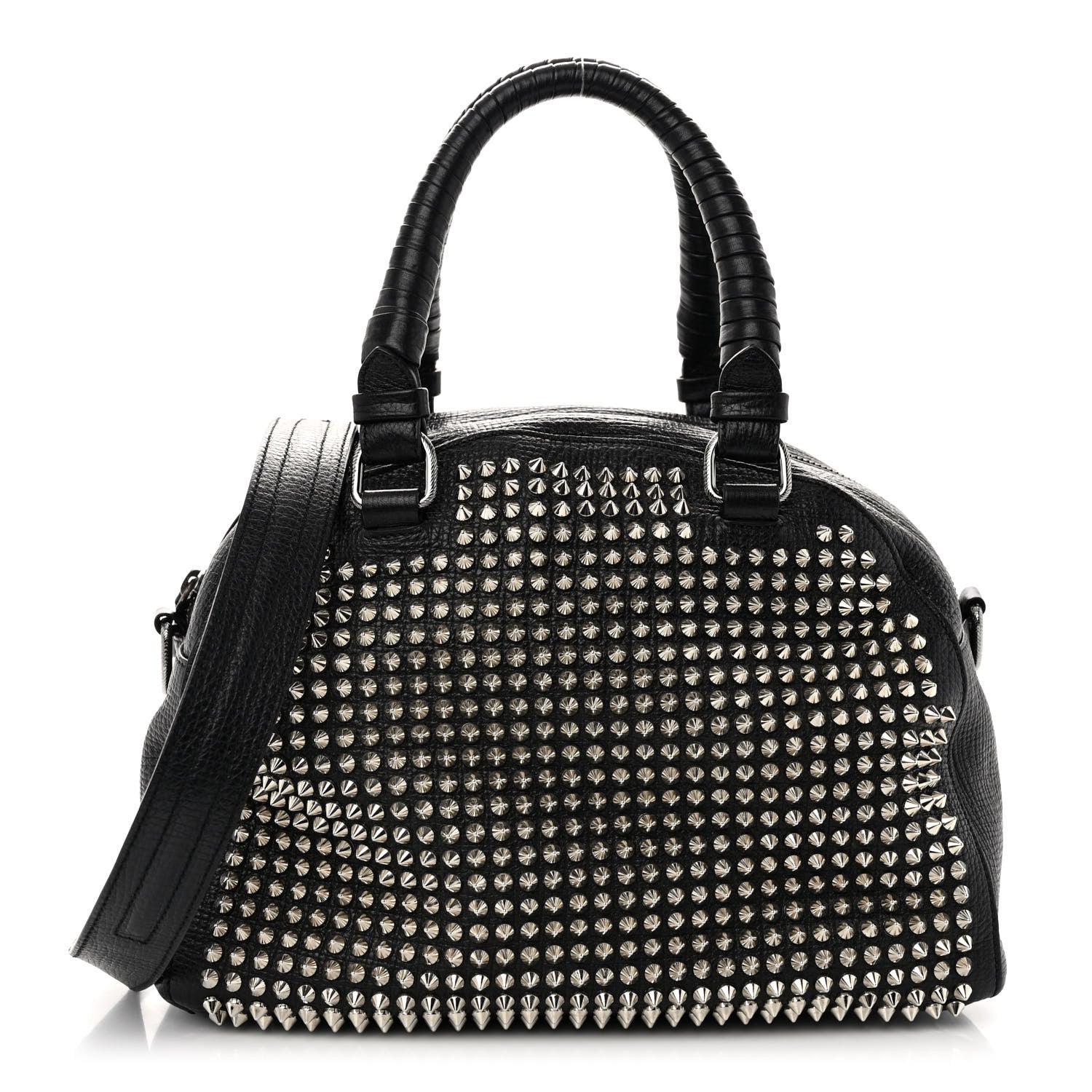 Christian Louboutin Grained Calfskin Studded Panettone Bowling Bag Black 1 of 9