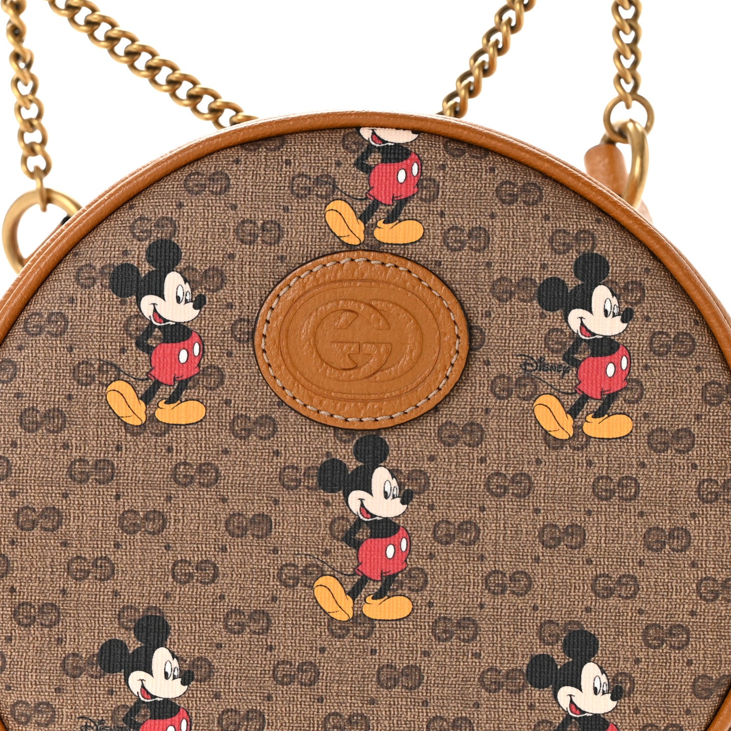 X DISNEY Mini Vintage GG Supreme Monogram Mickey Mouse Round Backpack Beige Vintage Sun Oil