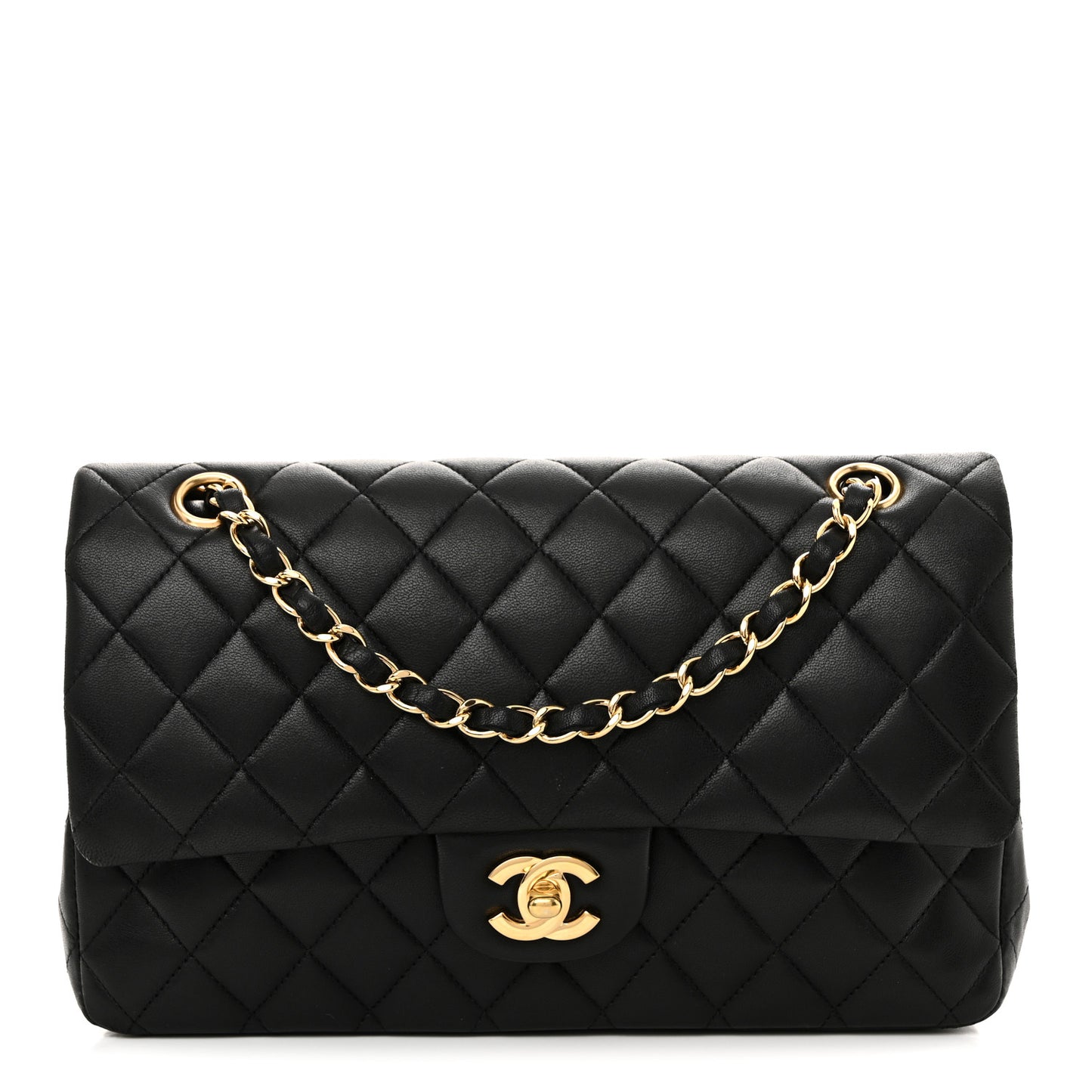 Lambskin Quilted Medium Double Flap Black