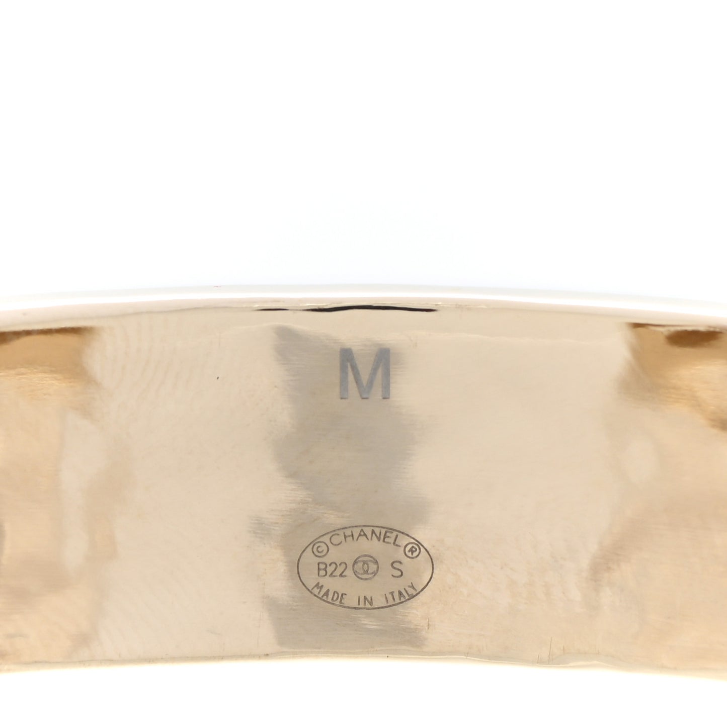 Metal Enamel Chanel Logo Cuff Bracelet M White