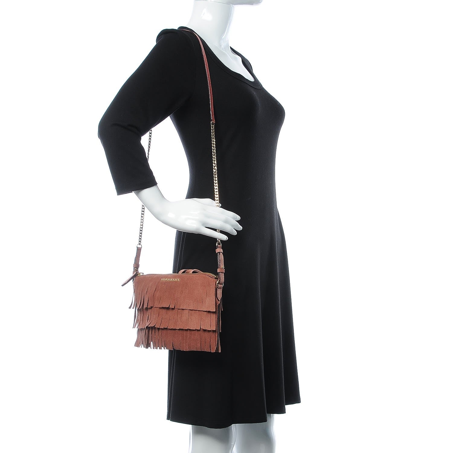 Burberry Suede Fringe Peyton Crossbody Clutch Bag Russet Pink 2 of 8
