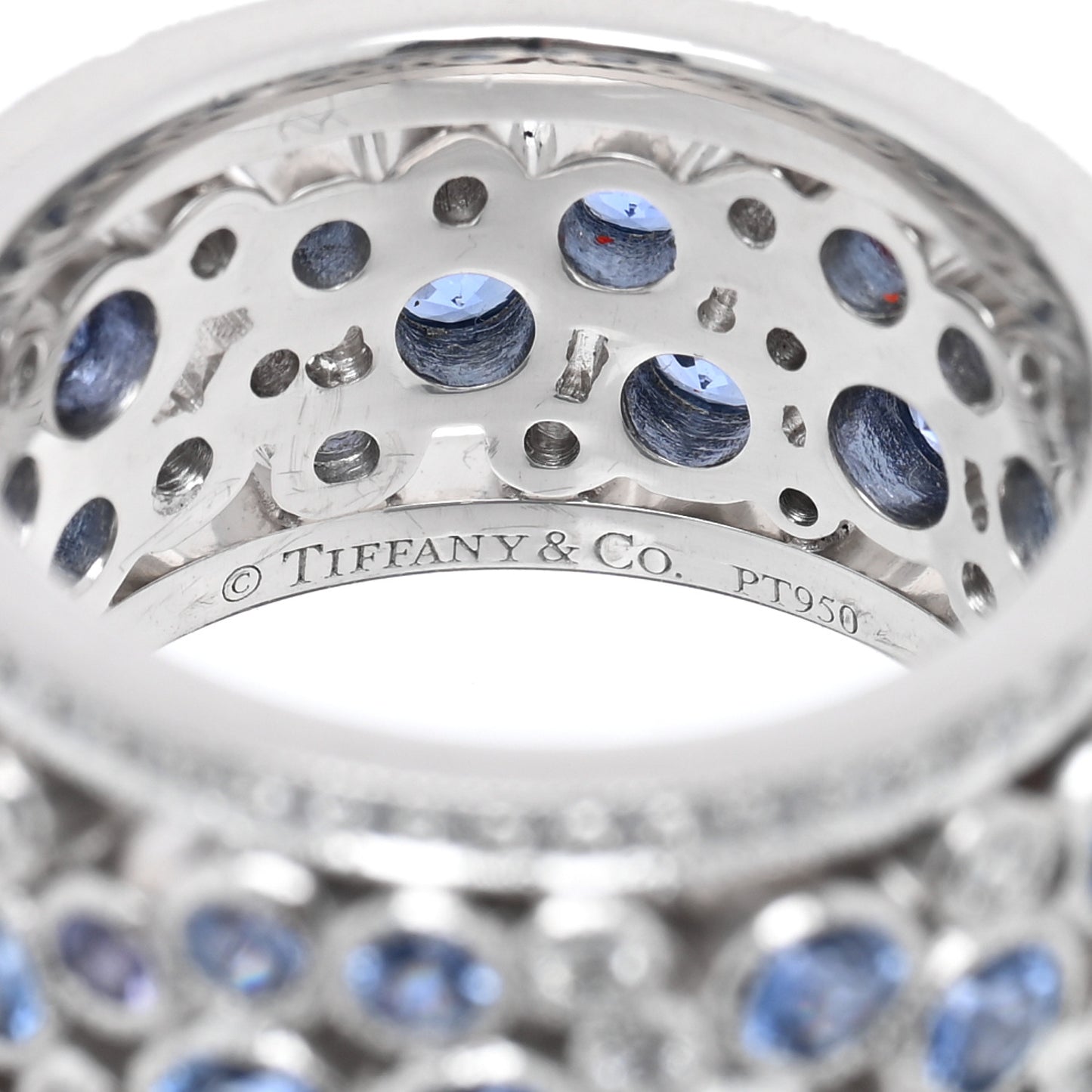 Platinum Diamond Blue Sapphire Cobblestone Band Ring 49 4.75