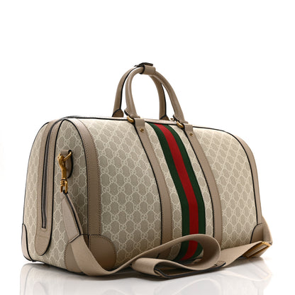 Gucci GG Supreme Monogram Textured Dollar Calfskin Web Medium Savoy Duffle Bag Beige Mystic White Oatmeal 2 of 10