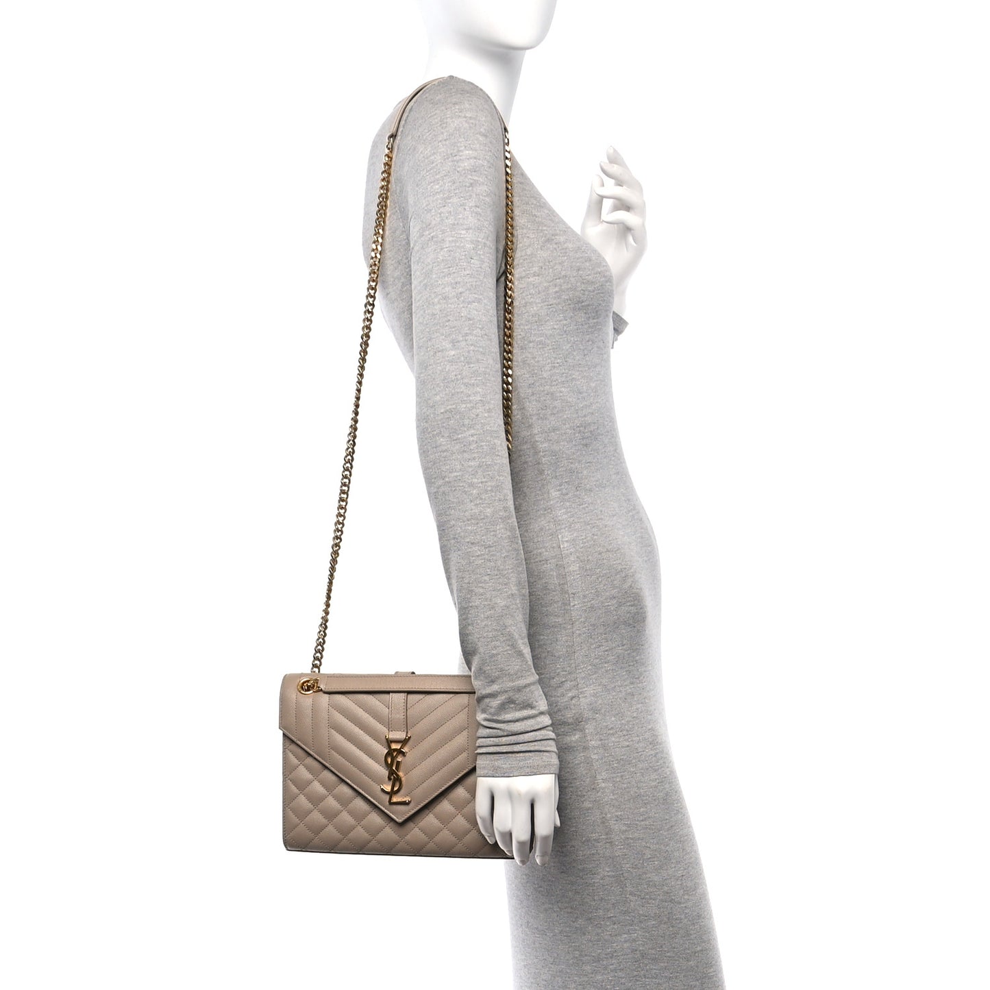 Grain De Poudre Textured Mixed Matelasse Medium Triquilt Monogram Satchel Dark Beige