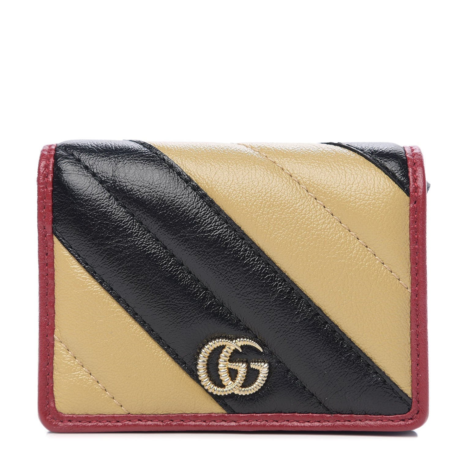 Gucci Azalea Calfskin Matelasse Diagonal Patchwork Torchon GG Marmont Card Case Wallet Black Beige Romantic Cerise 1 of 5