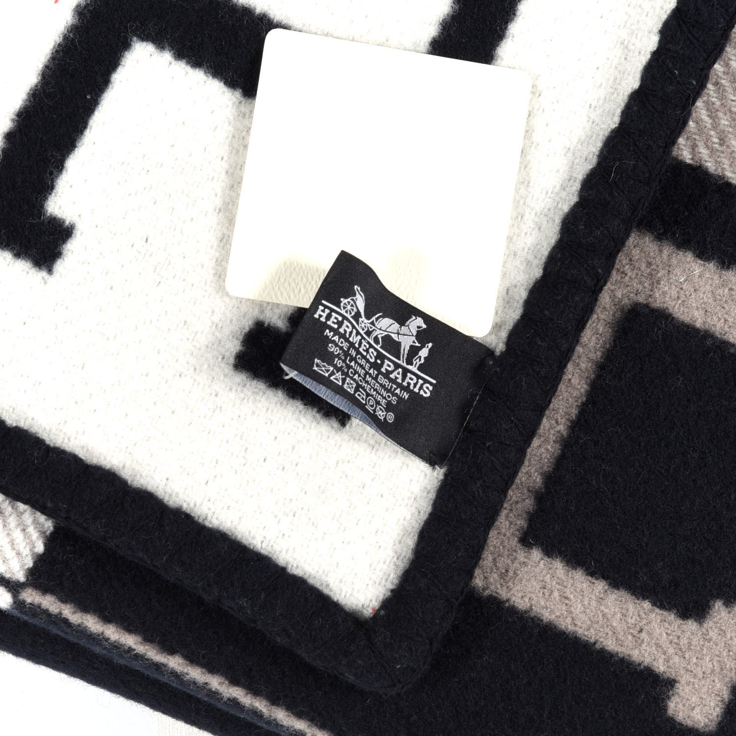 Hermes Wool Cashmere Avalon III Blanket Ecru Black 3 of 3
