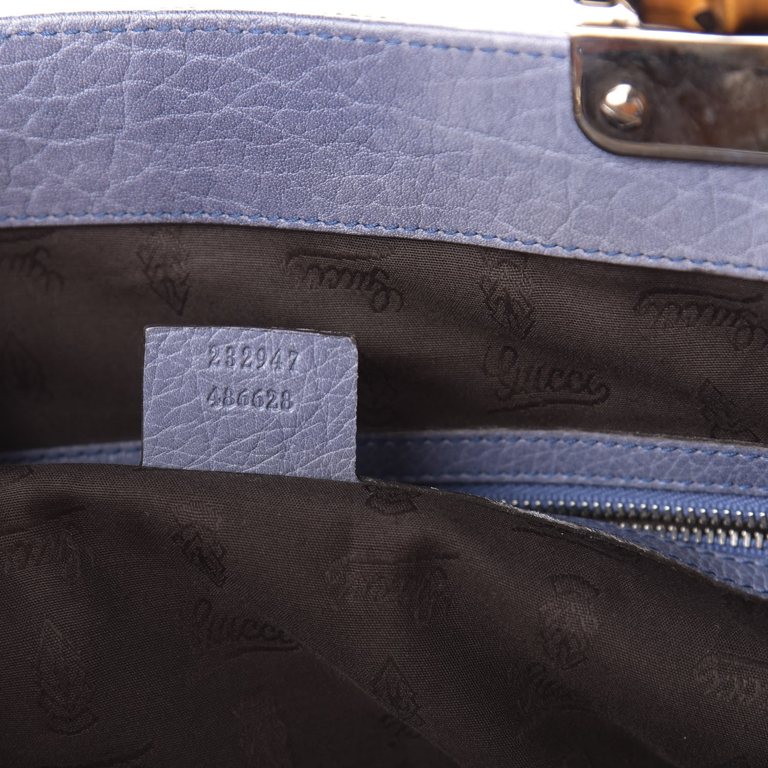 Gucci Monogram Medium Bamboo Bar Tote Blue 9 of 10
