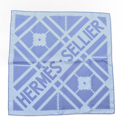 Hermes Silk Gavroche Sellier Pocket Square Scarf Bleu Ciel Lavande 1 of 3