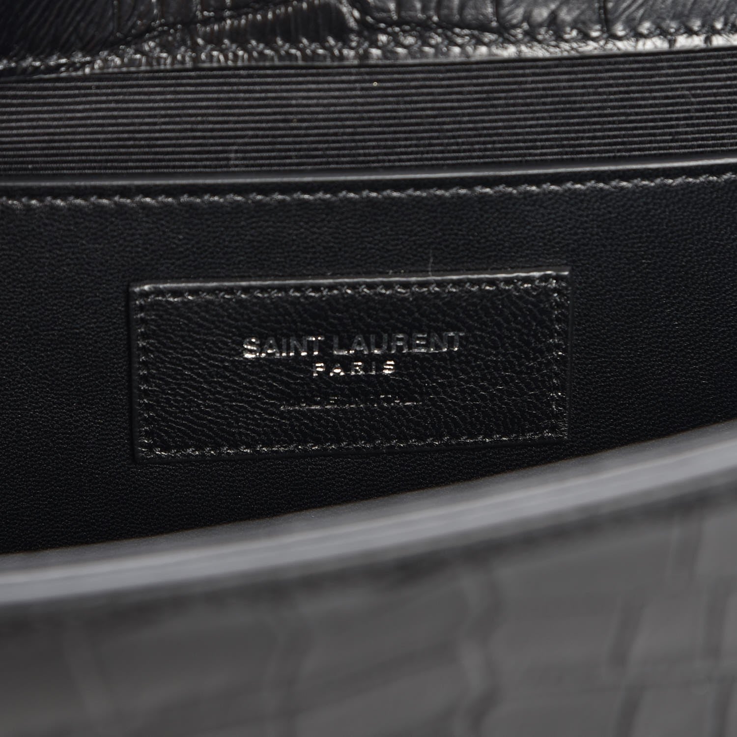 Saint Laurent Calfskin Crocodile Embossed Medium Classic Monogram Kate Tassel Satchel Black 6 of 6