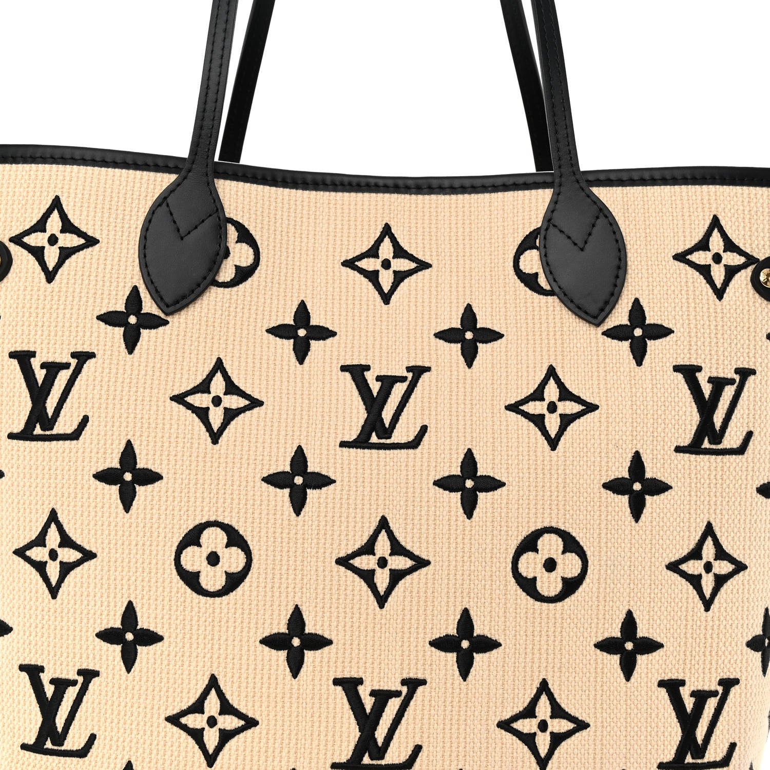 Louis Vuitton Cotton Monogram Embroidered Neverfull MM Beige Black 8 of 10