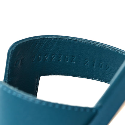 Hermes Calfskin Oran Sandals 37.5 Bleu Emeraude 6 of 9