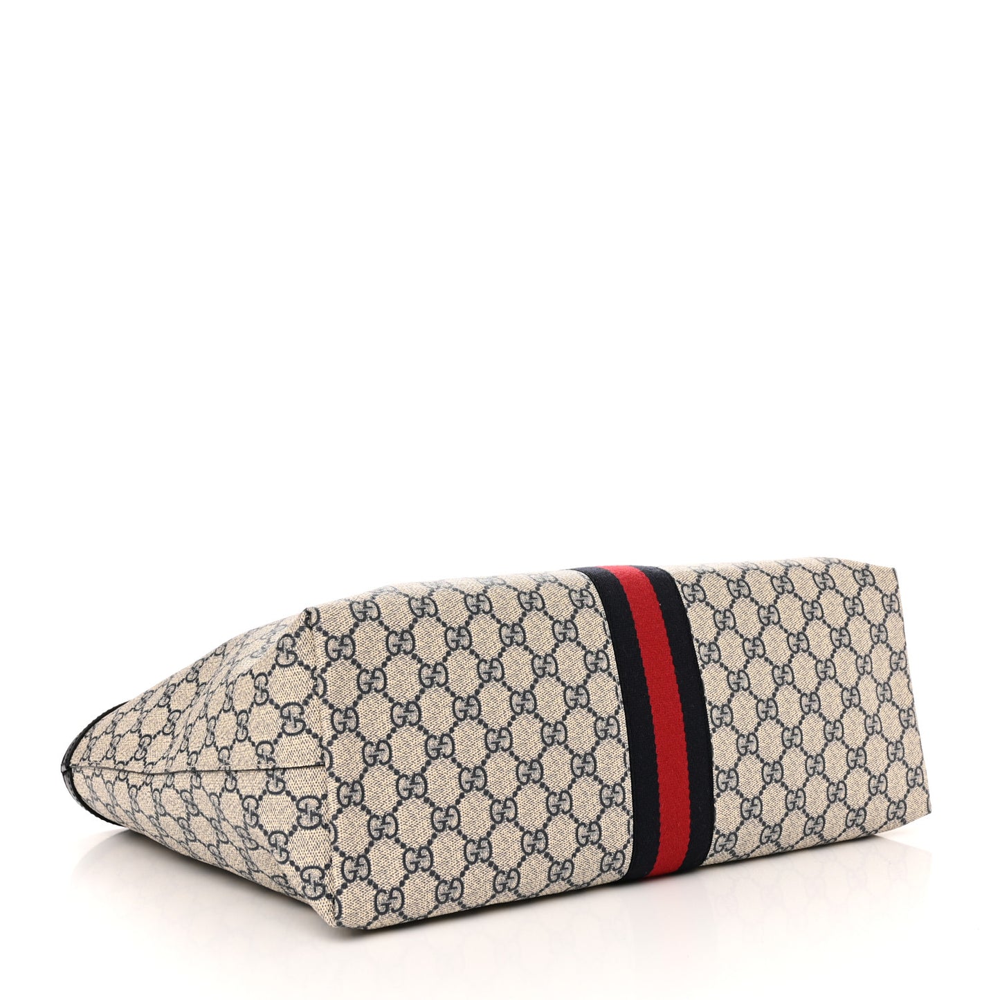 GG Supreme Monogram Textured Calfskin Web Medium Ophidia Shopping Tote Beige Blue