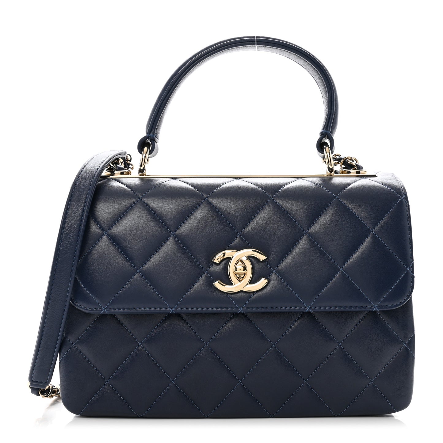 Lambskin Quilted Small Trendy CC Flap Dual Handle Bag Blue