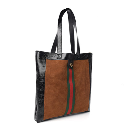 Gucci Suede Patent Web Large Ophidia Vertical Shopping Tote Nocciola Black 3 of 11