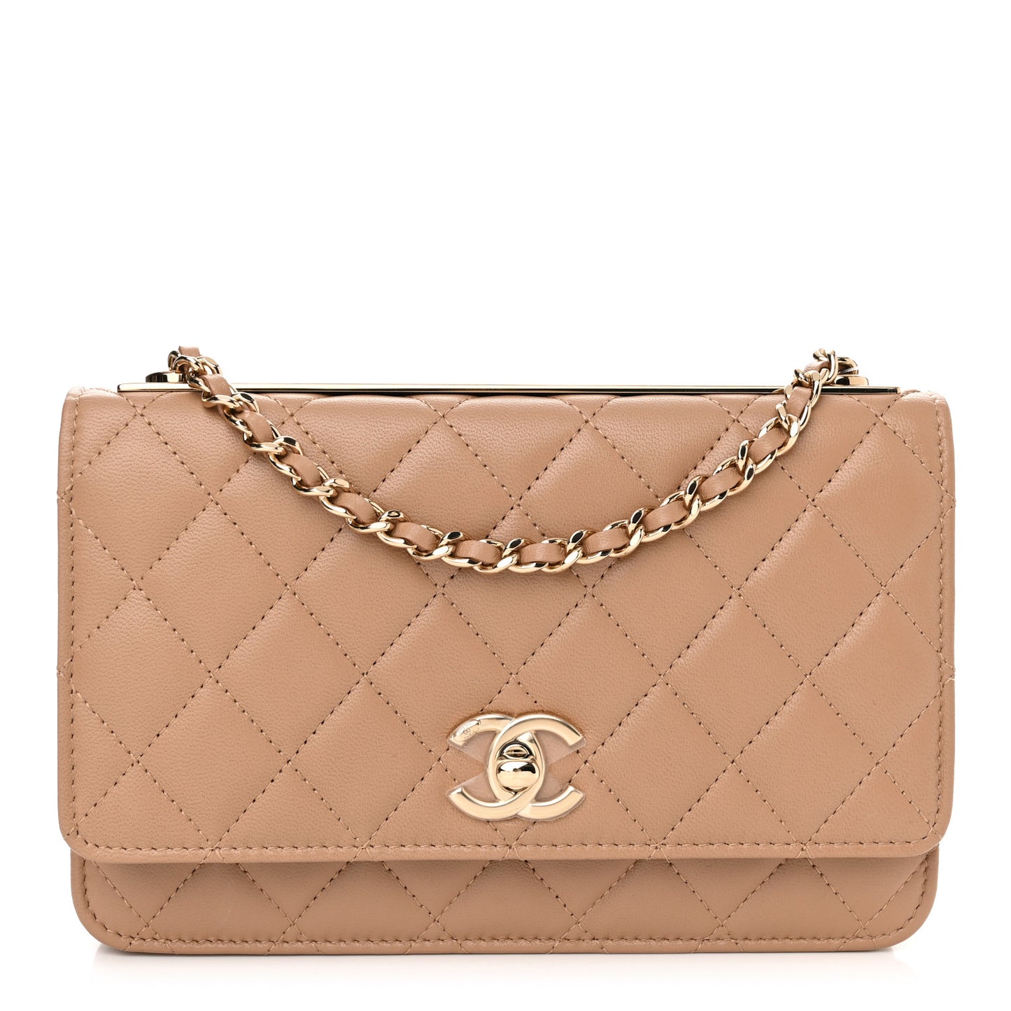 Lambskin Quilted Trendy CC Wallet On Chain WOC Beige