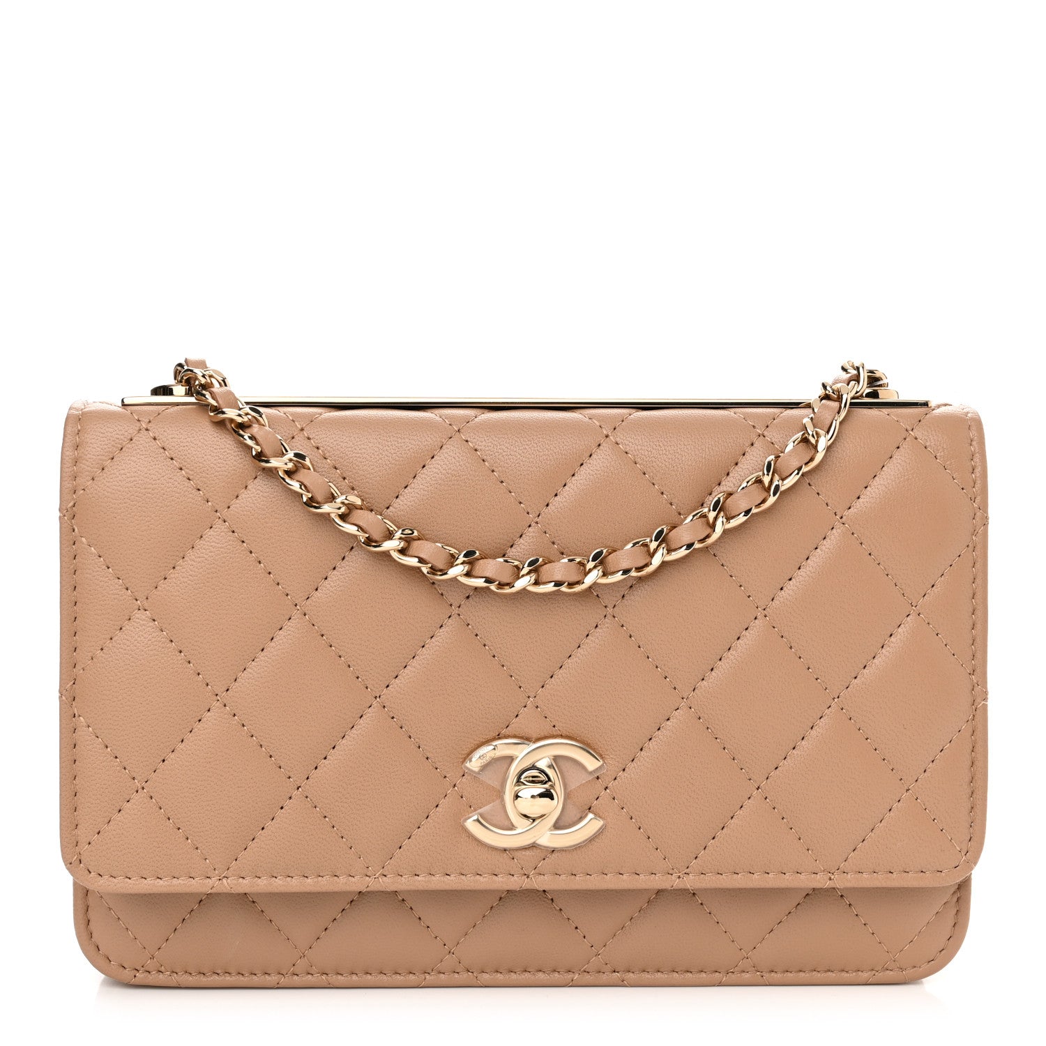Chanel Lambskin Quilted Trendy CC Wallet On Chain WOC Beige 1 of 12