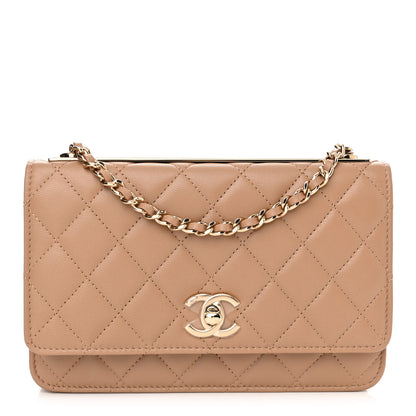 Chanel Lambskin Quilted Trendy CC Wallet On Chain WOC Beige 1 of 12