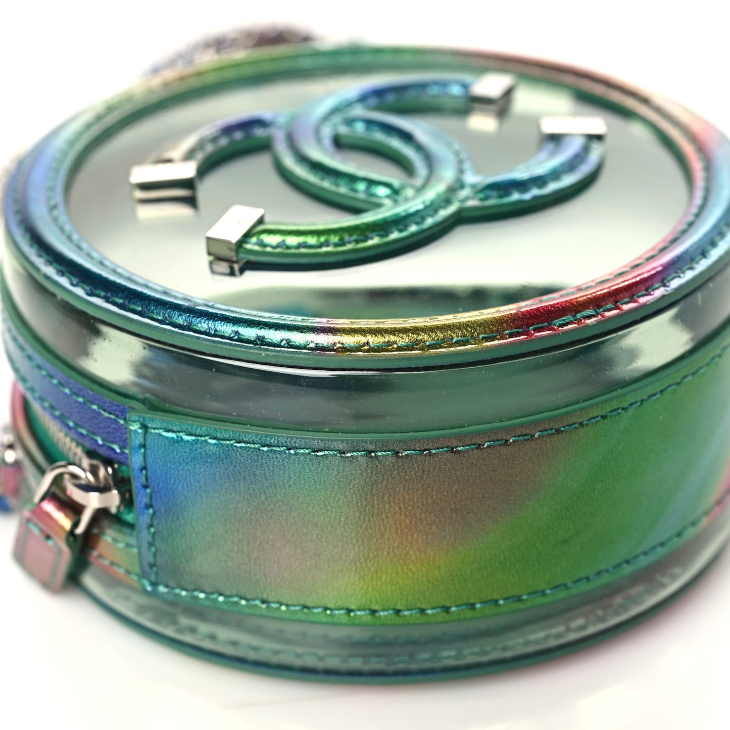 PVC Calfskin Lambskin Quilted Round Filigree Clutch With Chain Green