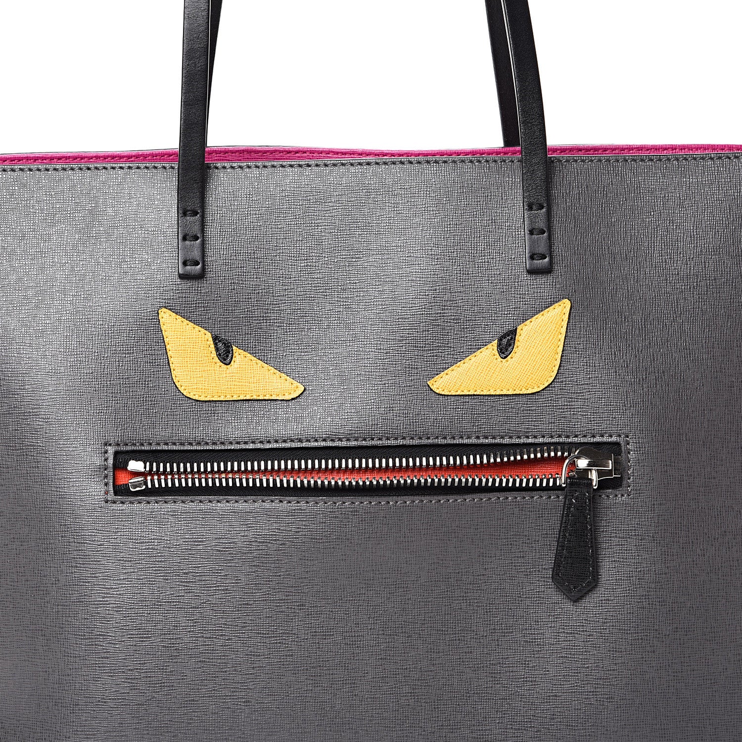 Fendi Vitello Elite Cuoio Monster Buggies Medium Roll Tote Carbone Black Multicolor Magenta 7 of 10