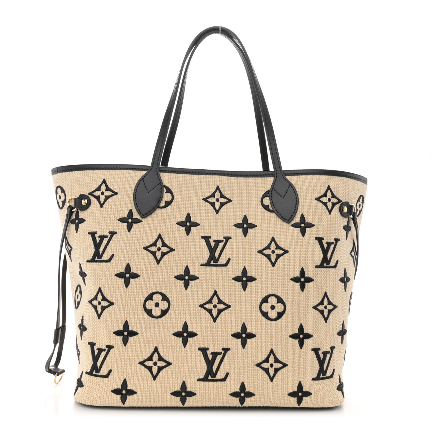 Cotton Monogram Embroidered Neverfull MM Beige Black