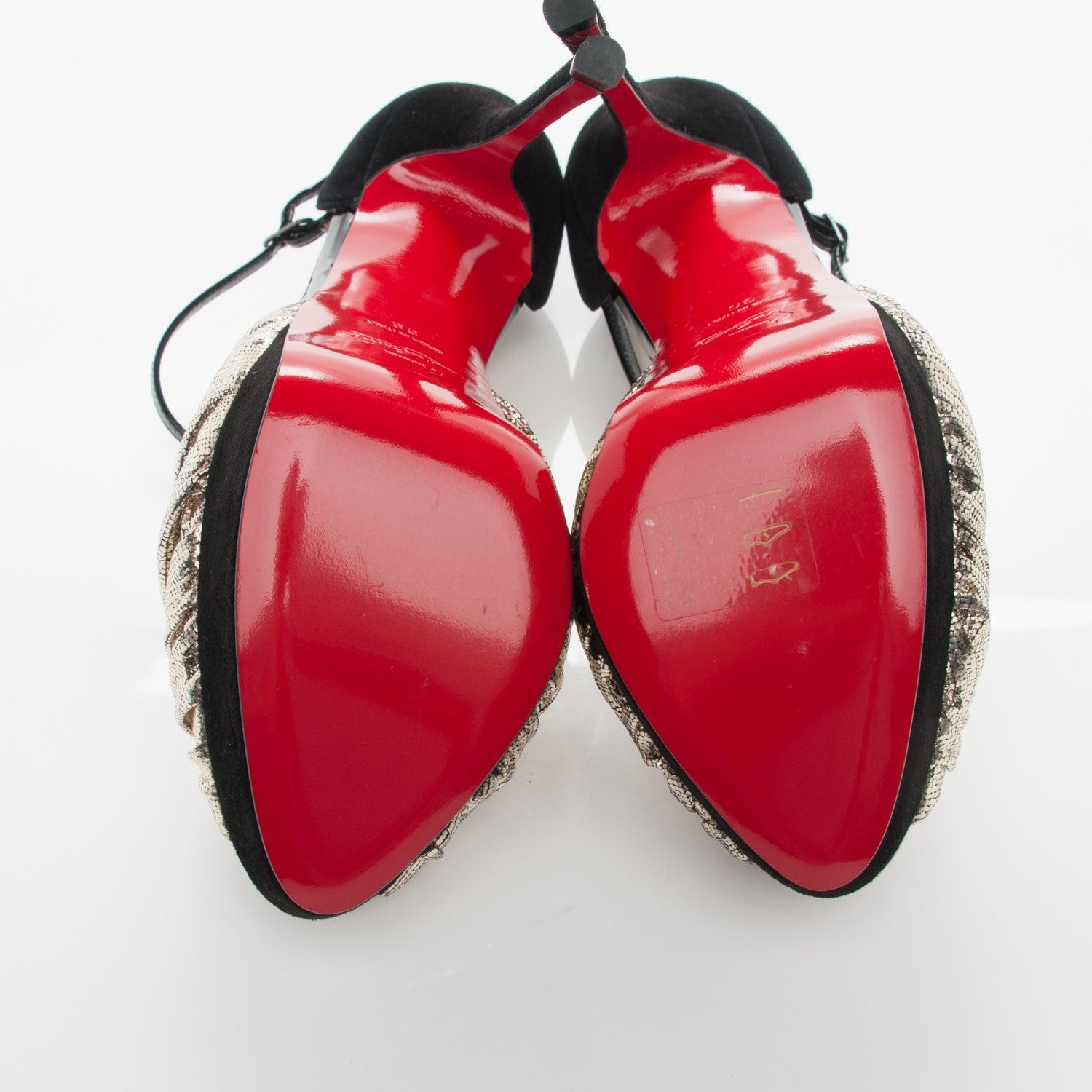 Christian Louboutin Lame Patent Veau Velours Marchavekel 150 Platform Sandals 39 Platine 5 of 7