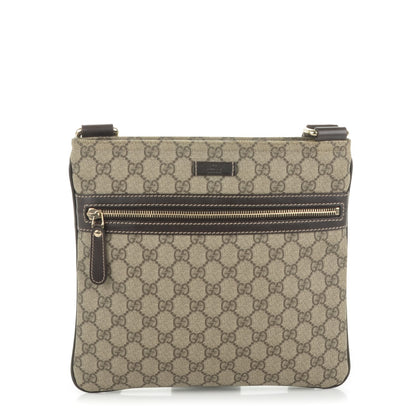 Gucci GG Supreme Monogram Selleria Calfskin Small Flat Side Zip Messenger Bag Beige Ebony Cocoa Dark Chocolate 1 of 7