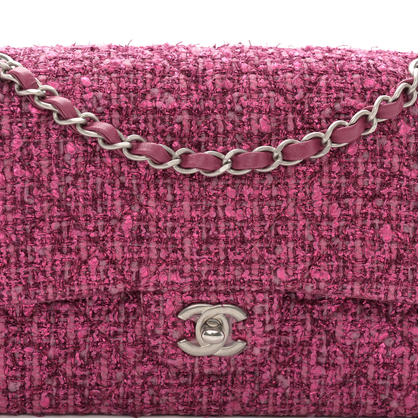 Metallic Tweed Quilted Medium Double Flap Pink