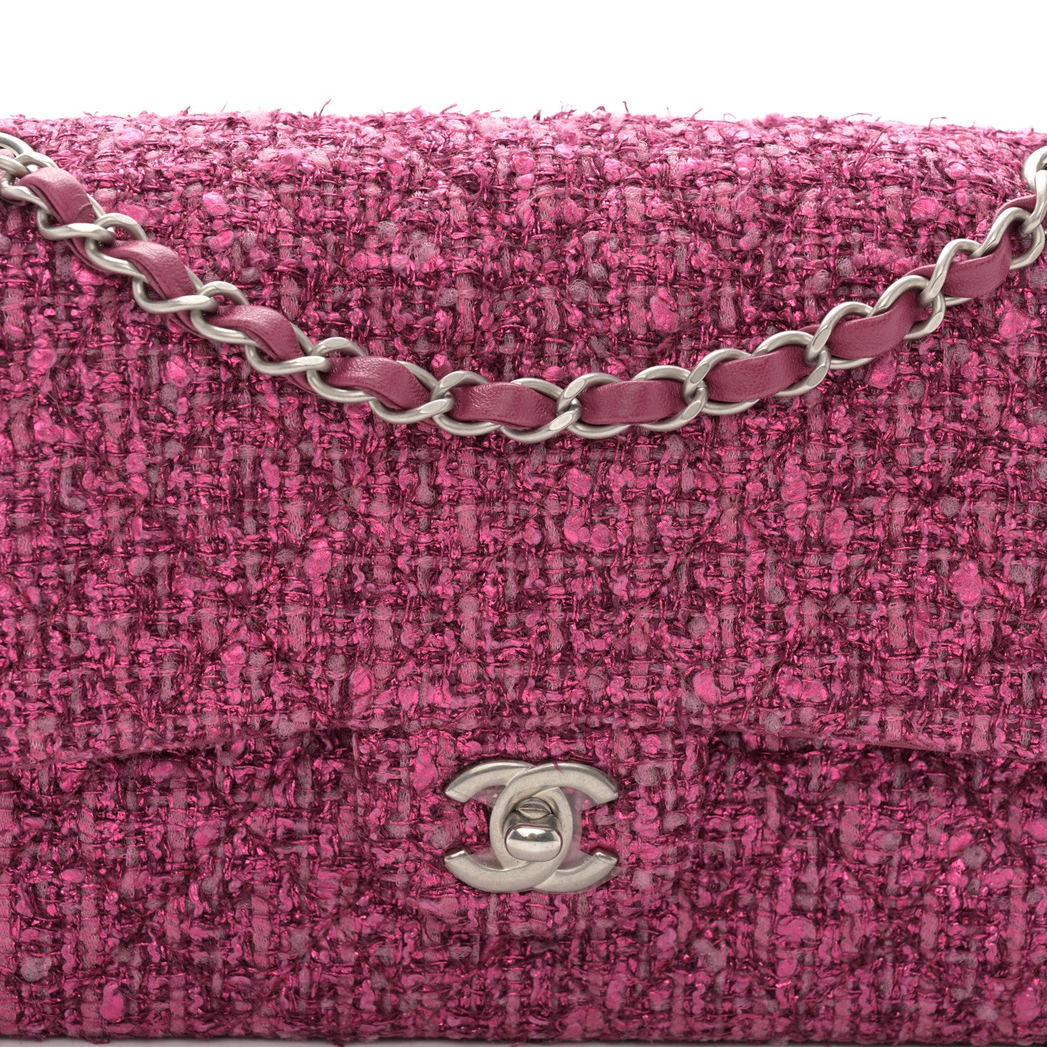 Chanel Metallic Tweed Quilted Medium Double Flap Pink 8 of 13