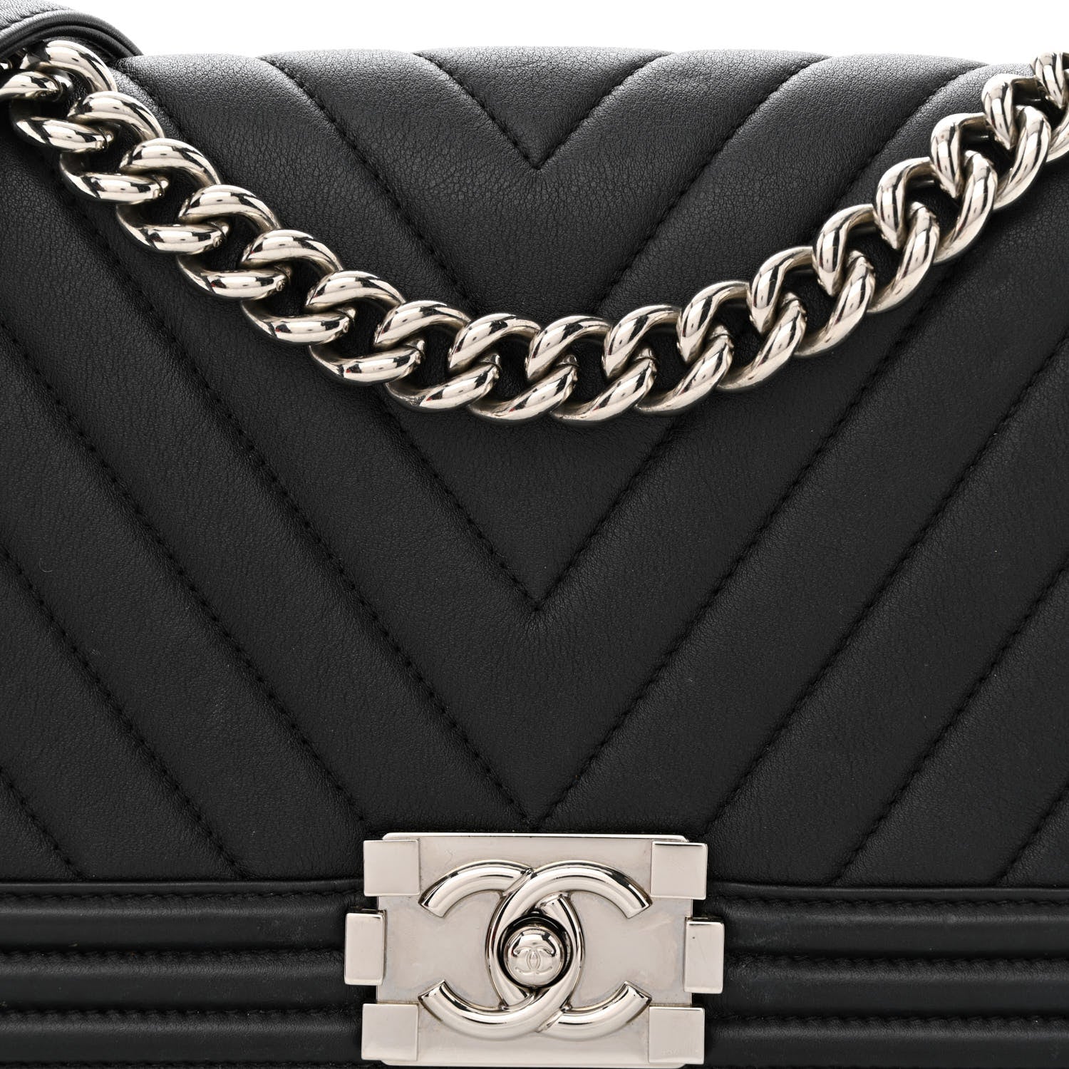 Chanel Calfskin Chevron Quilted Medium Boy Flap Black 8 of 12
