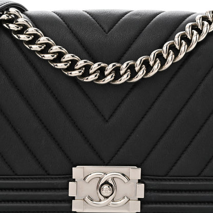 Chanel Calfskin Chevron Quilted Medium Boy Flap Black 8 of 12