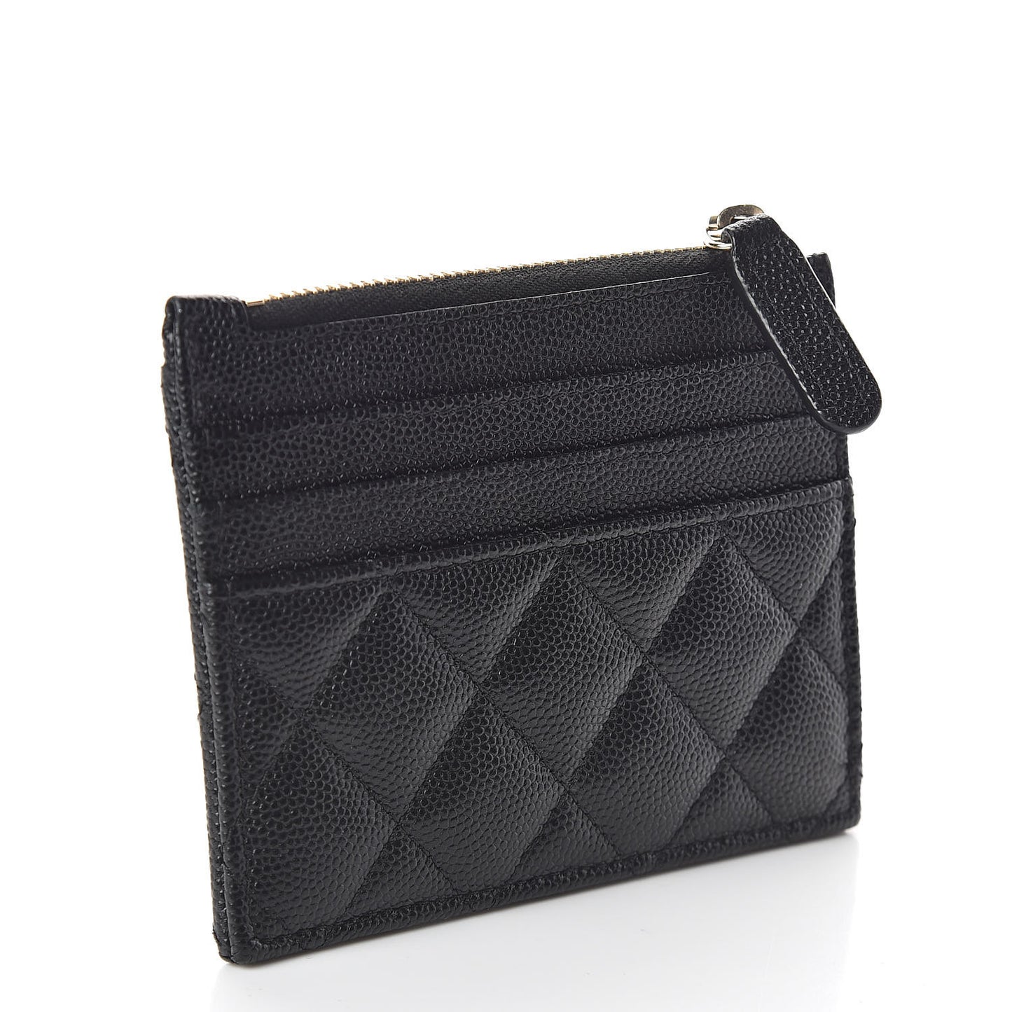Caviar Quilted CC Zip Card Holder Black