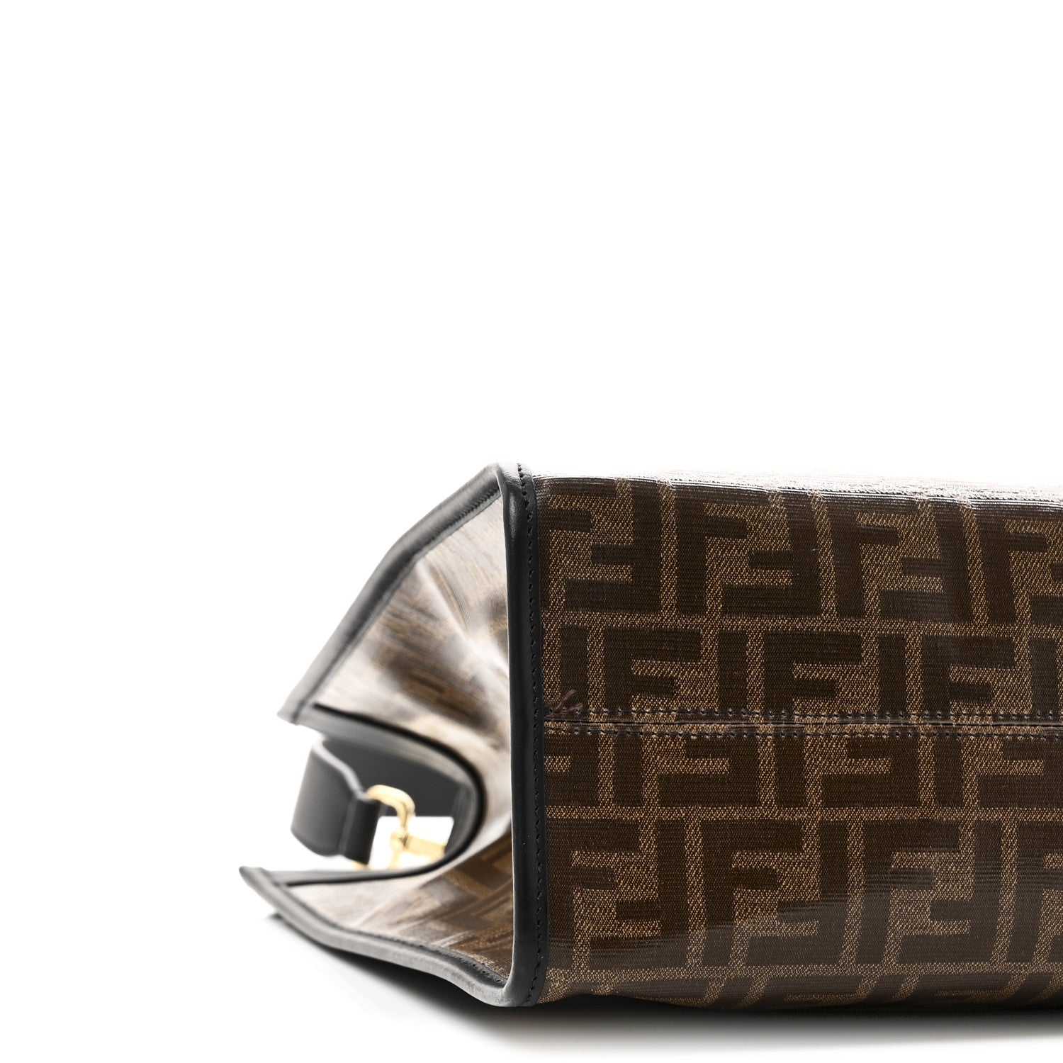 Fendi Glazed Fabric Vitello Century Plexiglass FF 1974 Stamp Patch Medium Runaway Shopper Tote Mogano Panna Black 9 of 10