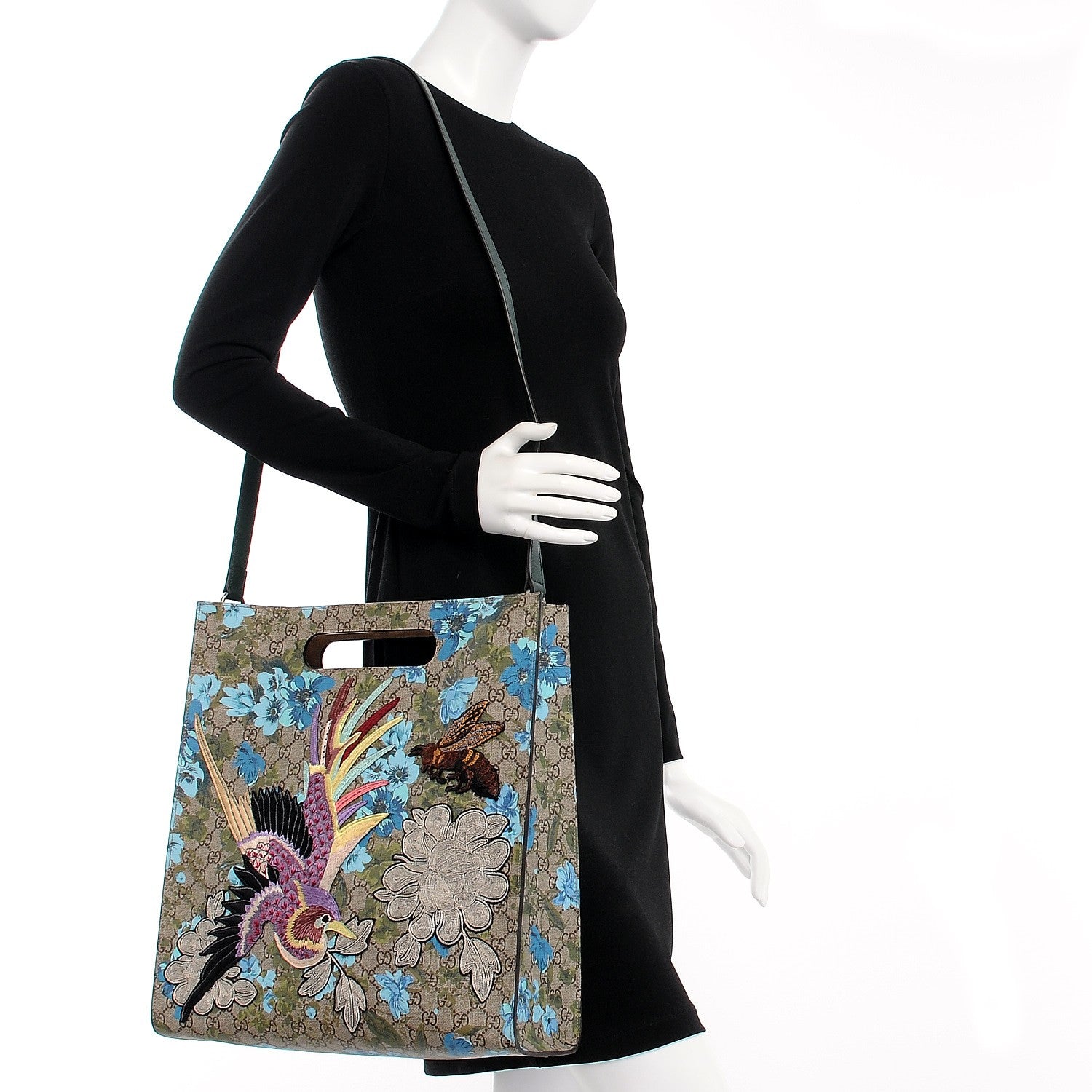 Gucci GG Supreme Monogram Blooms Embroidered Medium XL Tote 2 of 6