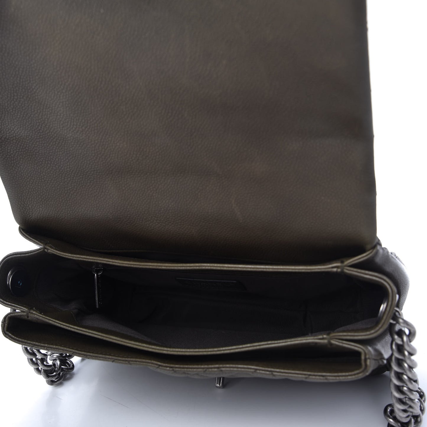 Caviar Quilted Medium Rock In Rome Single Flap Dark Khaki