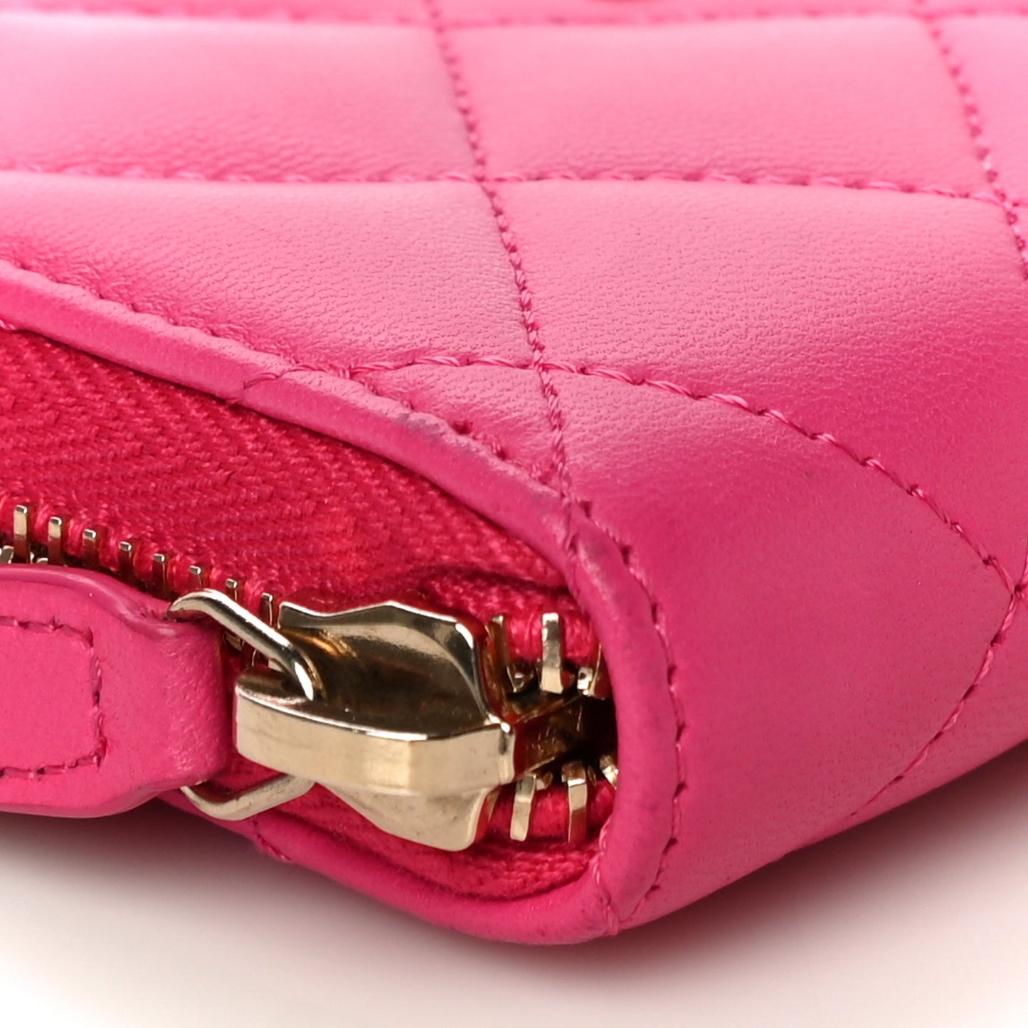 Lambskin Quilted Zip Around Coin Purse Wallet Fuchsia