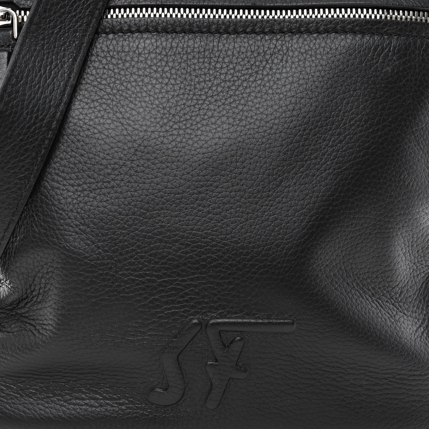Grained Calfskin Logo Shoulder Bag Black