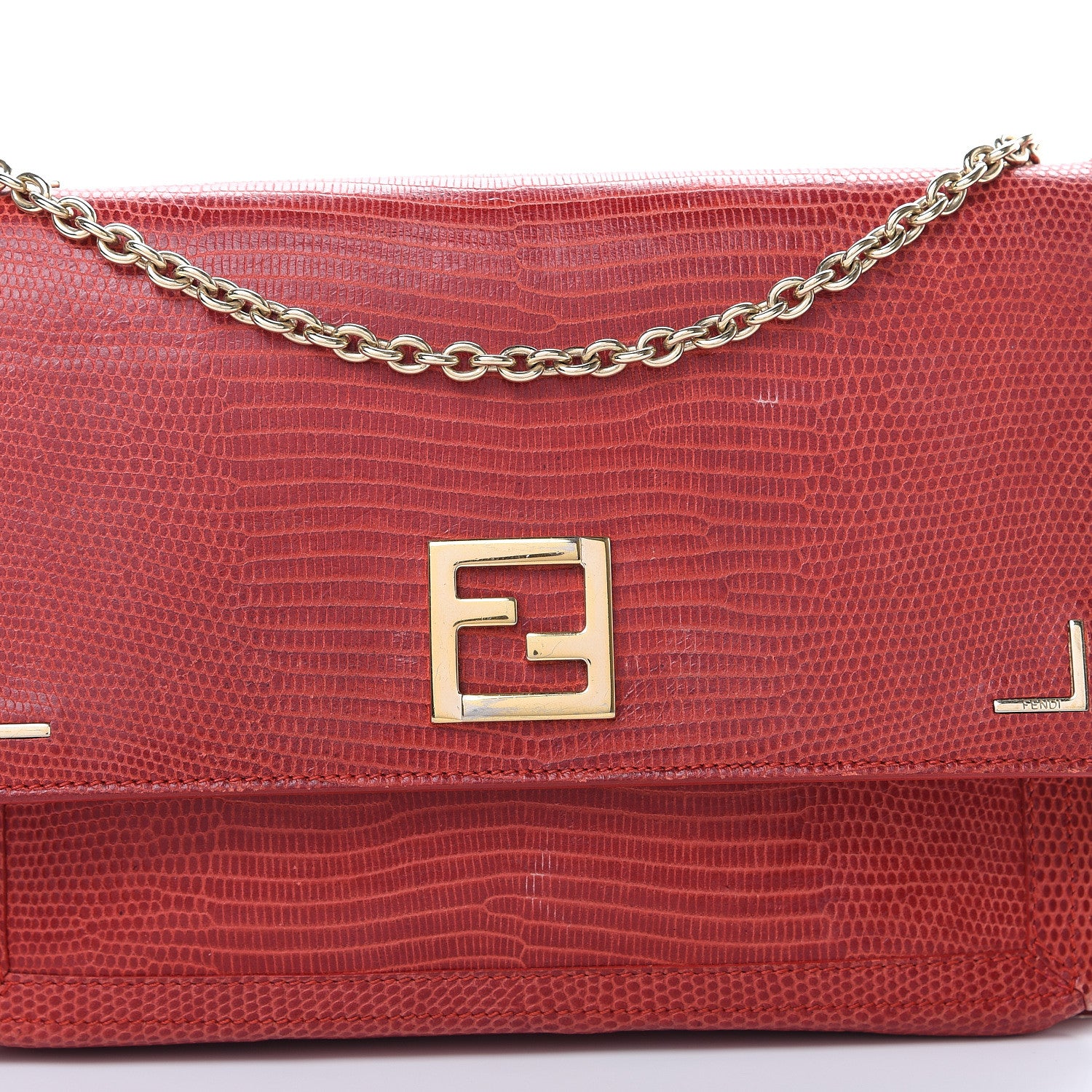 Fendi Calfskin Lizard Embossed Wallet on Chain Red 9 of 19