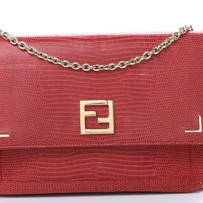 Fendi Calfskin Lizard Embossed Wallet on Chain Red 9 of 19