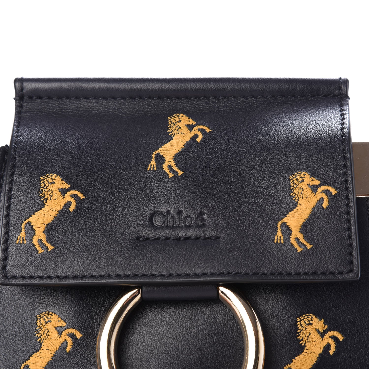 Chloe Smooth Calfskin Little Horses Embroidered Mini Faye Bracelet Bag Black 7 of 9