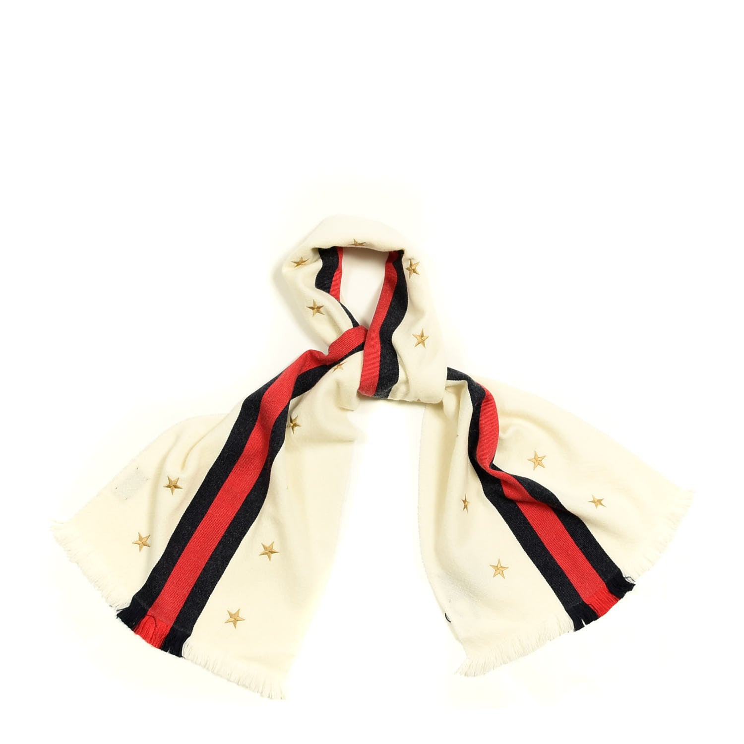 Gucci Wool Cashmere Silk Web Star Scarf White 1 of 3