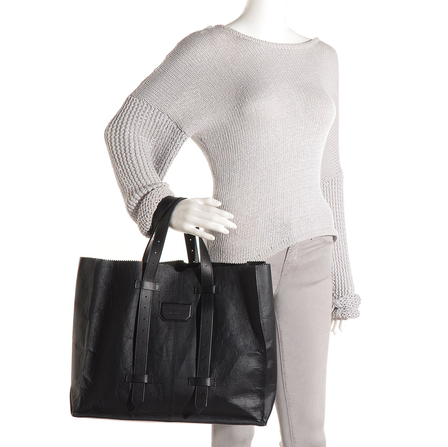 Leather Large Shopping Tote Black