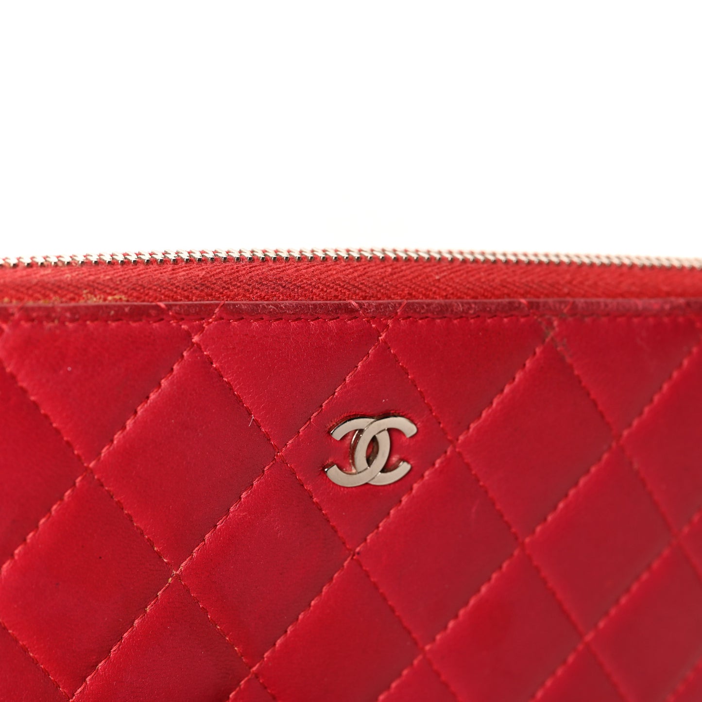 Lambskin Quilted Large Gusset Zip Around Wallet Red