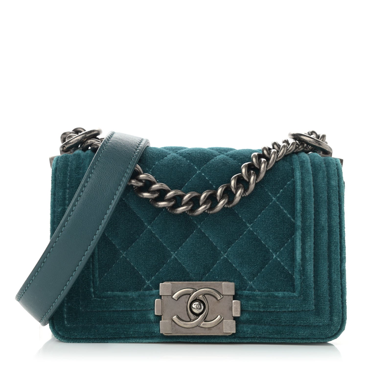 Chanel Velvet Quilted Mini Boy Flap Turquoise 1 of 13